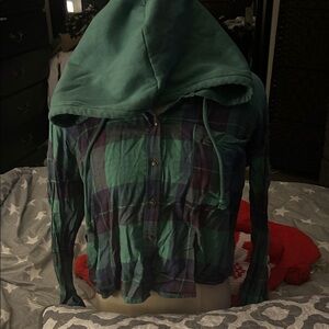 Hippie Rose Teal and Navy Plaid Hoodie